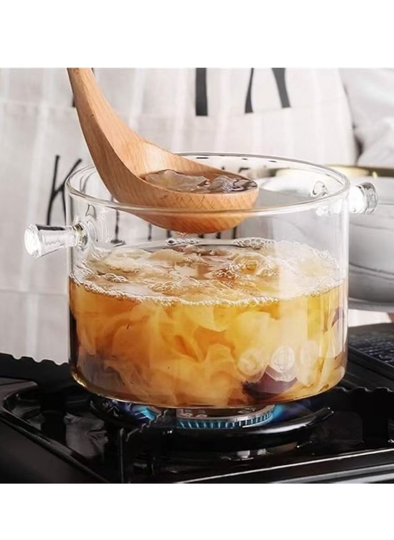 Glass Pot Glass Cooking Pot Glass Cookware Saucepan with Cover and Handle Heat-resistant Glass Stovetop Pot Clear Cooktop Safe for Pasta Noodle Soup Milk Baby Food