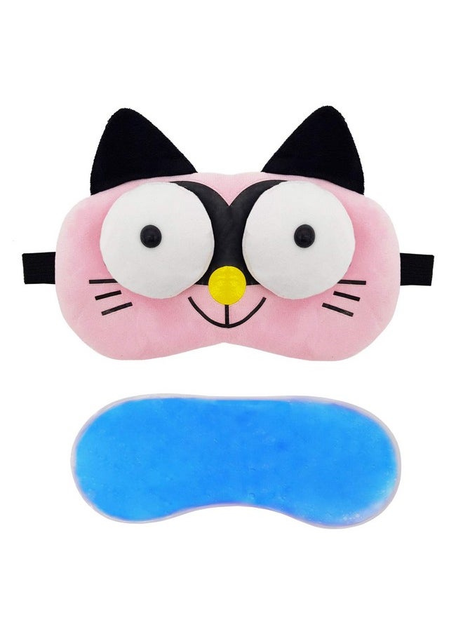 Cute Sleeping Eye Shade Mask Cover For Insomnia, Meditation, Puffy Eyes And Dark Circles Pink With Gel