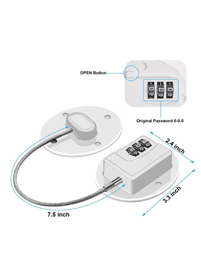 Drawer Protection Lock, 2 Pieces Child Resistant Combination Lock Cable Lock Home Accessories for Cabinets, Closets, Drawers, Windows, Refrigerator (White)