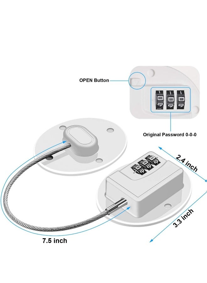 Drawer Protection Lock, 2 Pieces Child Resistant Combination Lock Cable Lock Home Accessories for Cabinets, Closets, Drawers, Windows, Refrigerator (White)