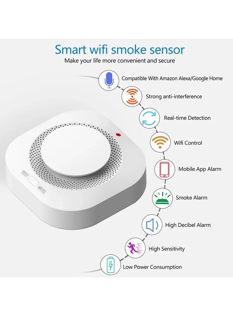 Tuya Smart WiFi  Smoke Detector Home Security Safety Prevention Smoke Sensor Sound Alarm Work With Alexa Google Home