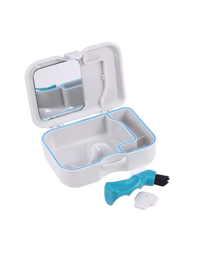 Denture Box with Mirror Clean Brush Portable Denture Holder Storage Soak Container Cleaning Teeth Trays for Denture Cleaning Invisible Aligner Mouth Guard Brace