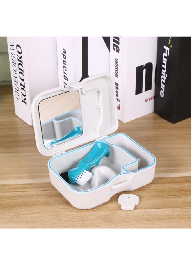 Denture Box with Mirror Clean Brush Portable Denture Holder Storage Soak Container Cleaning Teeth Trays for Denture Cleaning Invisible Aligner Mouth Guard Brace