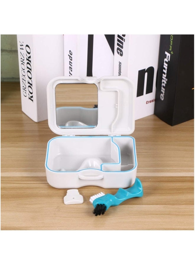 Denture Box with Mirror Clean Brush Portable Denture Holder Storage Soak Container Cleaning Teeth Trays for Denture Cleaning Invisible Aligner Mouth Guard Brace