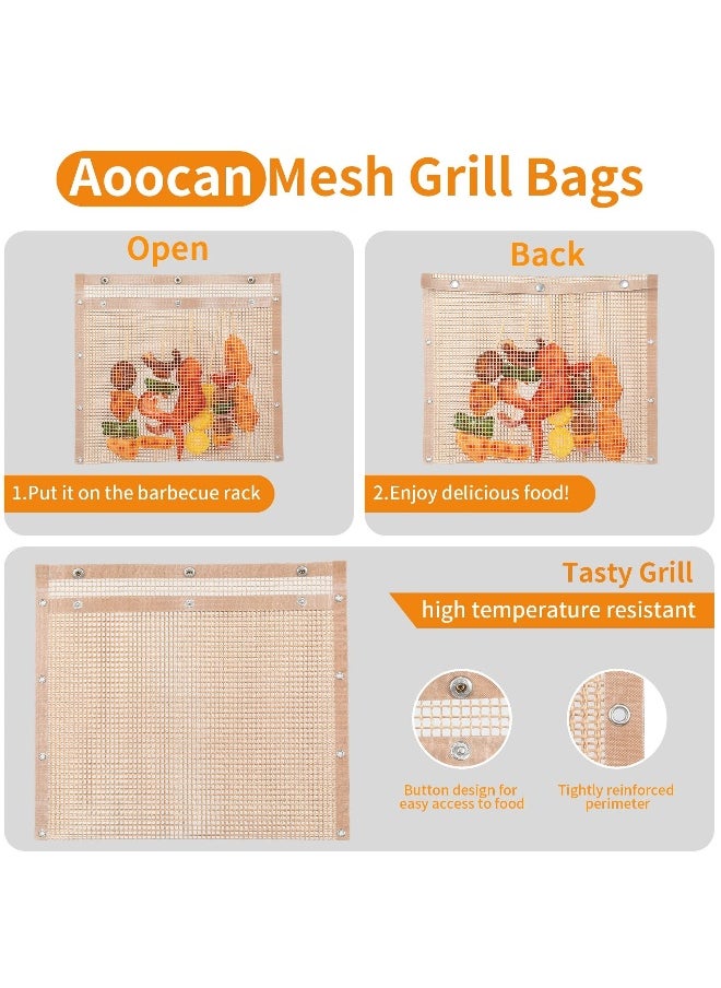BBQ Mesh Grill Bags High Temperature Resistant Grid Barbecue Bag Reusable Grilling Pouches for Charcoal Gas Electric Grills Set Is A Must-Have All Event 2 Pack Brown