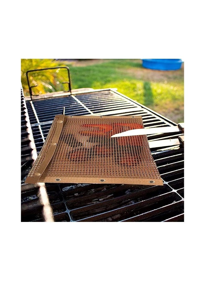 BBQ Mesh Grill Bags High Temperature Resistant Grid Barbecue Bag Reusable Grilling Pouches for Charcoal Gas Electric Grills Set Is A Must-Have All Event 2 Pack Brown