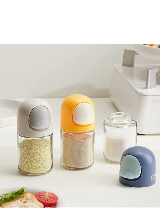 Glass Spice Jars with Lids,  Quantitative Glass Seasoning Bottles Per Press 0.5g, Spice Containers with Shaker Lids, Sealed Seasoning Box for Kitchen Healthy Daily Intake 3 Pack