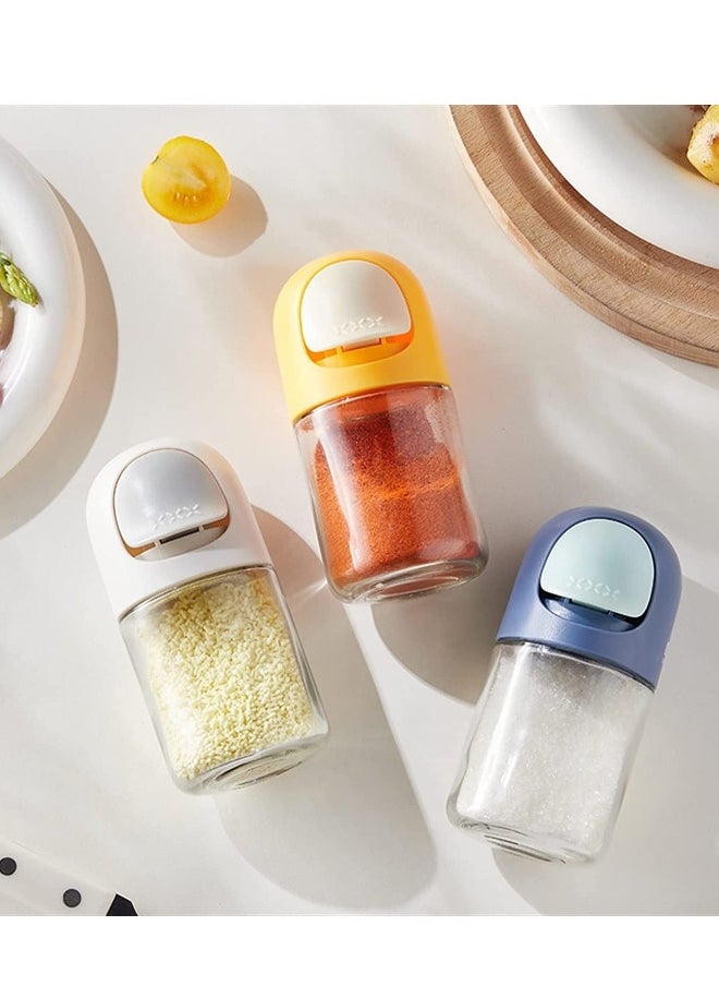 Glass Spice Jars with Lids,  Quantitative Glass Seasoning Bottles Per Press 0.5g, Spice Containers with Shaker Lids, Sealed Seasoning Box for Kitchen Healthy Daily Intake 3 Pack