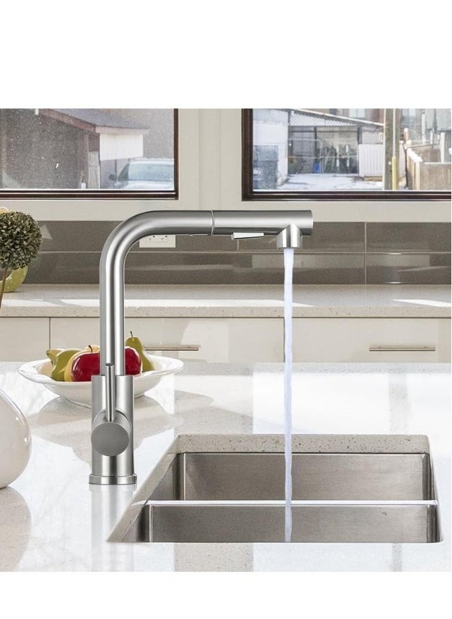 Kitchen Taps Mixer for Sink with 360 Degree Spout Swivels Single Handle Two Spray Function Pull Out 40.6cm Flexible Hose