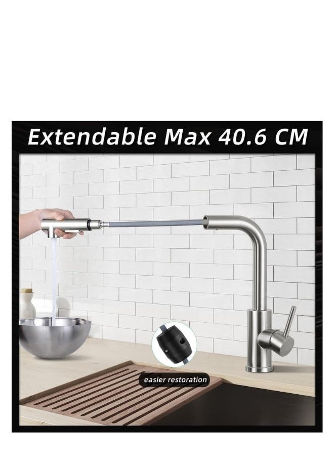 Kitchen Taps Mixer for Sink with 360 Degree Spout Swivels Single Handle Two Spray Function Pull Out 40.6cm Flexible Hose