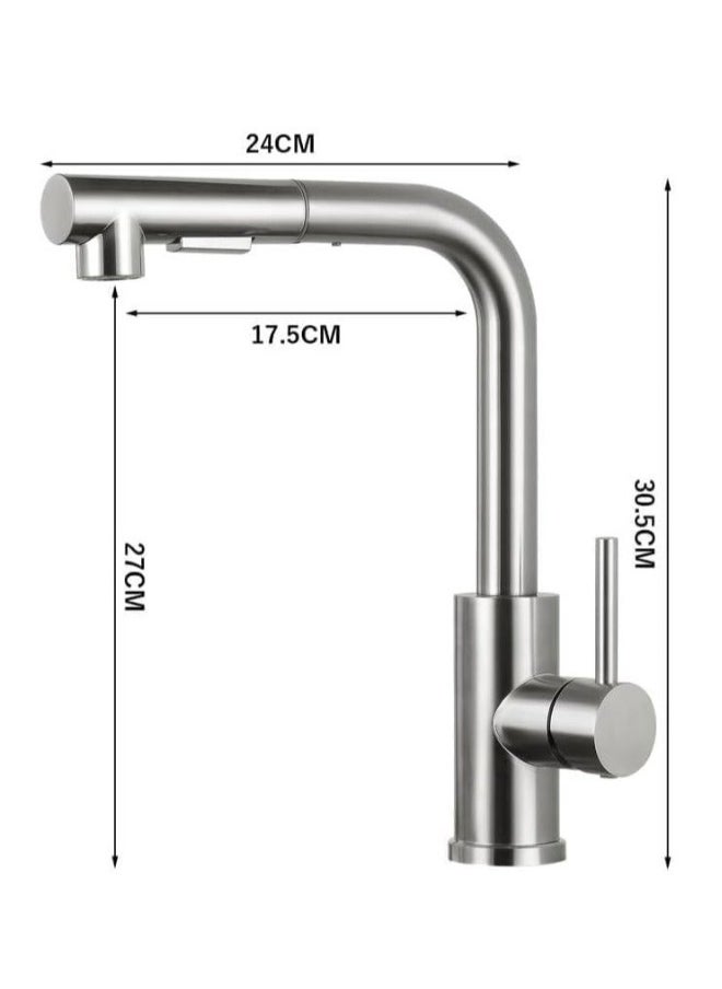 Kitchen Taps Mixer for Sink with 360 Degree Spout Swivels Single Handle Two Spray Function Pull Out 40.6cm Flexible Hose