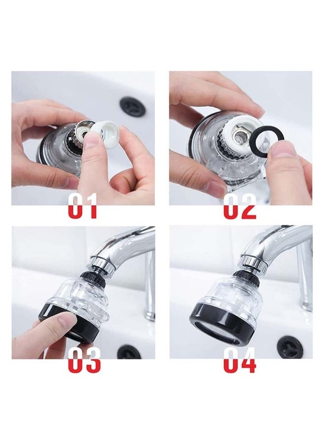 360°Swivel Faucet Tap Aerator Transparent Adjustable Water Saving Faucet Splash Proof Filter Booster 3 Modes are Adjustable Used in Bathroom Kitchen Washbasin 3Pcs