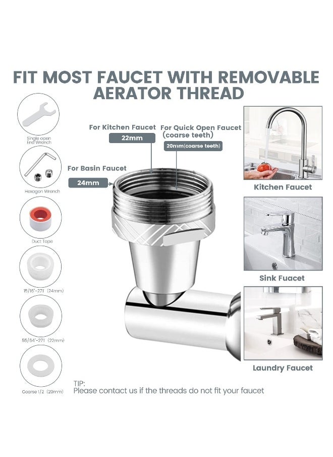 1440° Rotating Faucet Extender with LED Light, Universal Swivel Faucet Aerator Attachment for Kitchen and Bathroom Sinks, Adjustable Anti Splash Kitchen Tap