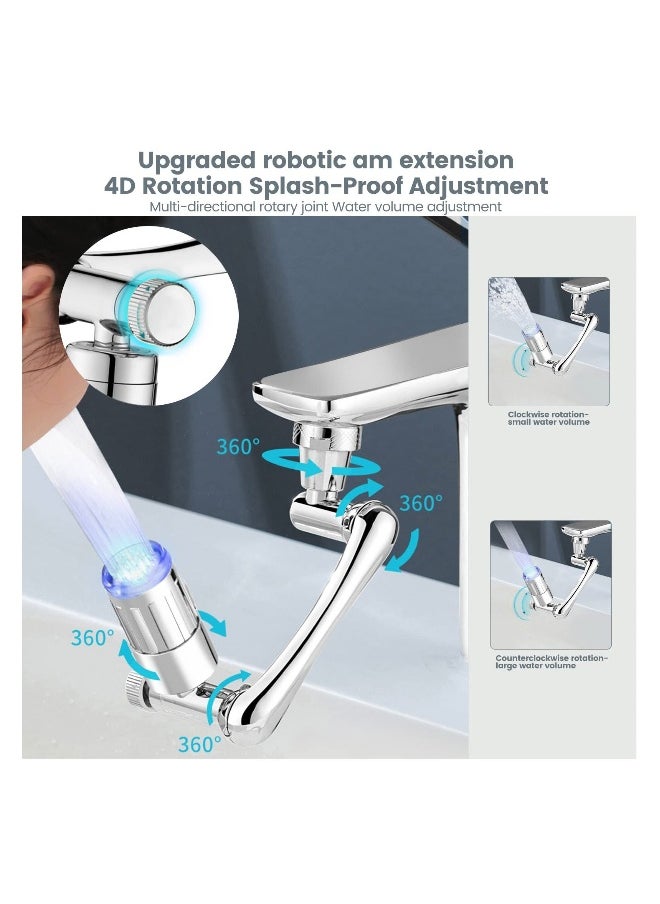 1440° Rotating Faucet Extender with LED Light, Universal Swivel Faucet Aerator Attachment for Kitchen and Bathroom Sinks, Adjustable Anti Splash Kitchen Tap