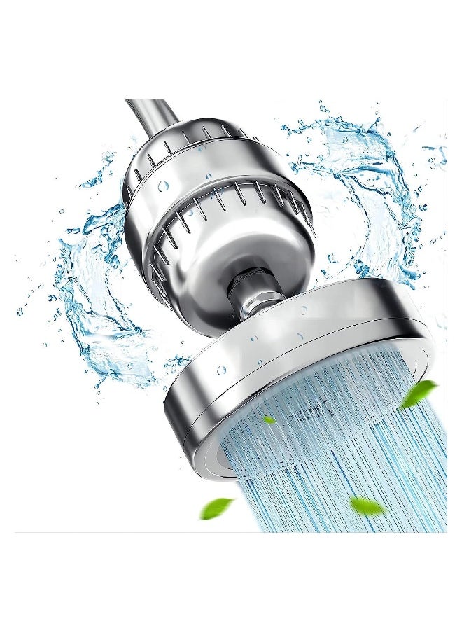 Shower Filtered Shower Head Set, Removes Chlorine and Harmful Substances, High Pressure Rainfall Shower Head, Shower Filter & Shower Head, Silver