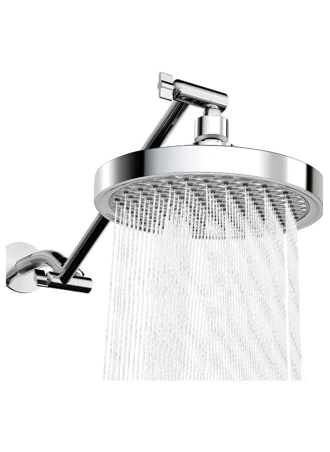 6 Inch Rain Shower Head, High Pressure Rainfall Shower Head with Chrome Finish, Adjustable Replacement for Your Bathroom Shower Heads, Anti-Clogging Silicone Nozzles