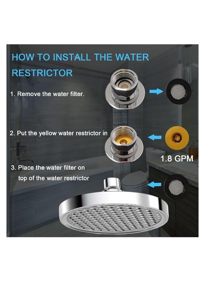 6 Inch Rain Shower Head, High Pressure Rainfall Shower Head with Chrome Finish, Adjustable Replacement for Your Bathroom Shower Heads, Anti-Clogging Silicone Nozzles