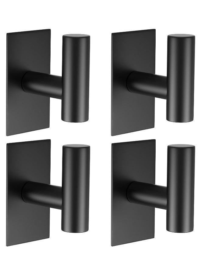 Adhesive Hooks, 4 Pcs Heavy Duty Wall Stainless Steel Hooks for Hanging Coat, Hat, Towel, Robe, Key, Clothes, Closet Hook Wall Mount for Kitchen, Bathroom (Black)