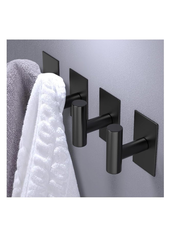 Adhesive Hooks, 4 Pcs Heavy Duty Wall Stainless Steel Hooks for Hanging Coat, Hat, Towel, Robe, Key, Clothes, Closet Hook Wall Mount for Kitchen, Bathroom (Black)