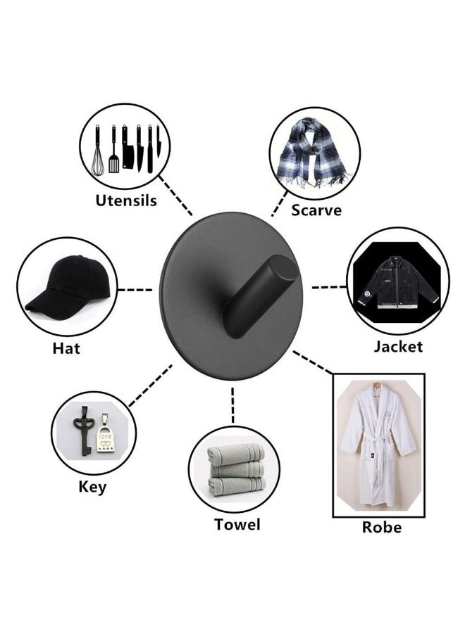 Black Adhesive Hooks, Heavy Duty, Stainless Steel Wall Mount Wall Hooks for Hanging Robe Coat Towel Hooks Kitchen Bathroom Home Waterproof and Rustproof 4 Pack