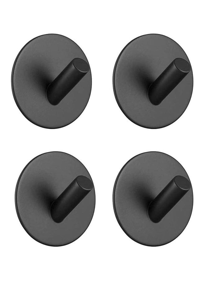 Black Adhesive Hooks, Heavy Duty, Stainless Steel Wall Mount Wall Hooks for Hanging Robe Coat Towel Hooks Kitchen Bathroom Home Waterproof and Rustproof 4 Pack