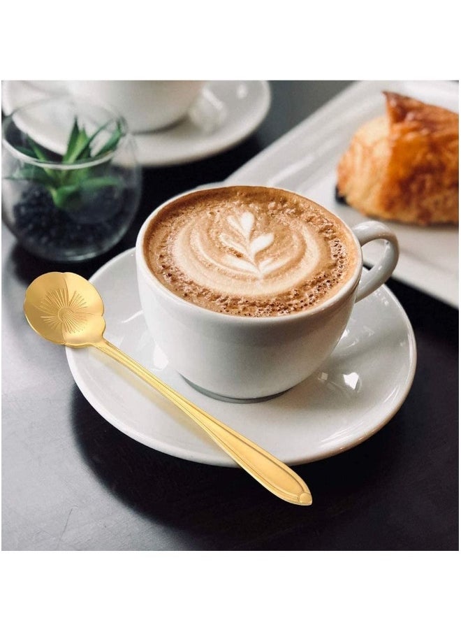 Stainless Steel Gold Leaf Coffee Spoon 16 Pcs Creative Tableware Dessert Spoons, Stirring, Mixing, Sugar, Stir, Ice Cream, Cake, Teaspoon Set (Gold-16Spoon)