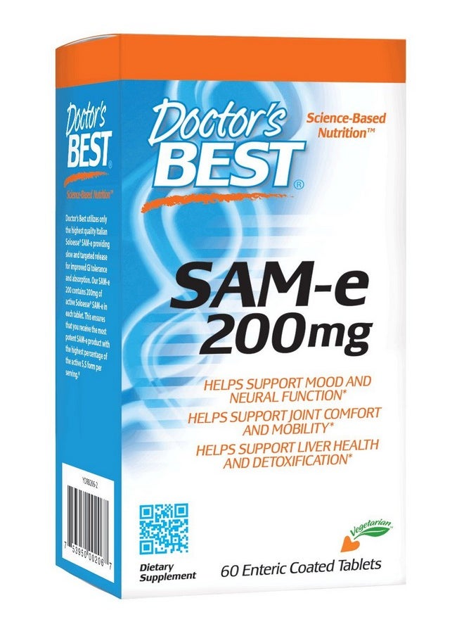 Doctor's Best SAM-e Mood & Joint Support & Liver Health (Pharmaceutical Grade/Non-GMO/Gluten Free/Vegetarian), Tablet, 60 Count (Pack of 1)