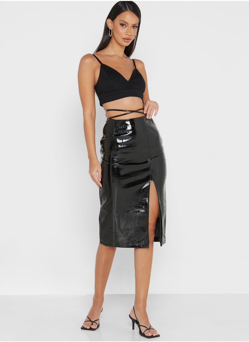 High Waist Front Slit Skirt