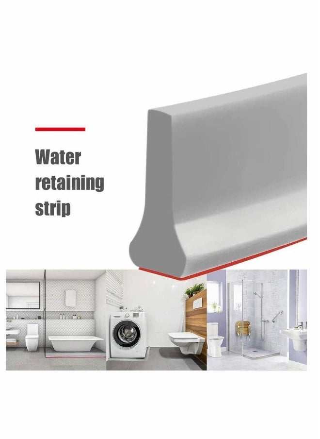 Collapsible Threshold Water Dam, Self-Adhesive Shower Barrier Bathroom And Kitchen Stopper, Home Retention System, Waterproof Flow Block Seal Strip (Gray), 1.4M