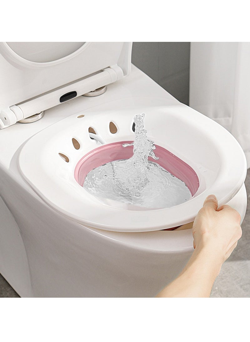 Foldable Sitz Bath for Toilet, Portable Sitz Bath Basin with Flusher, Steam Seat Bidet for Postpartum Care,Pink