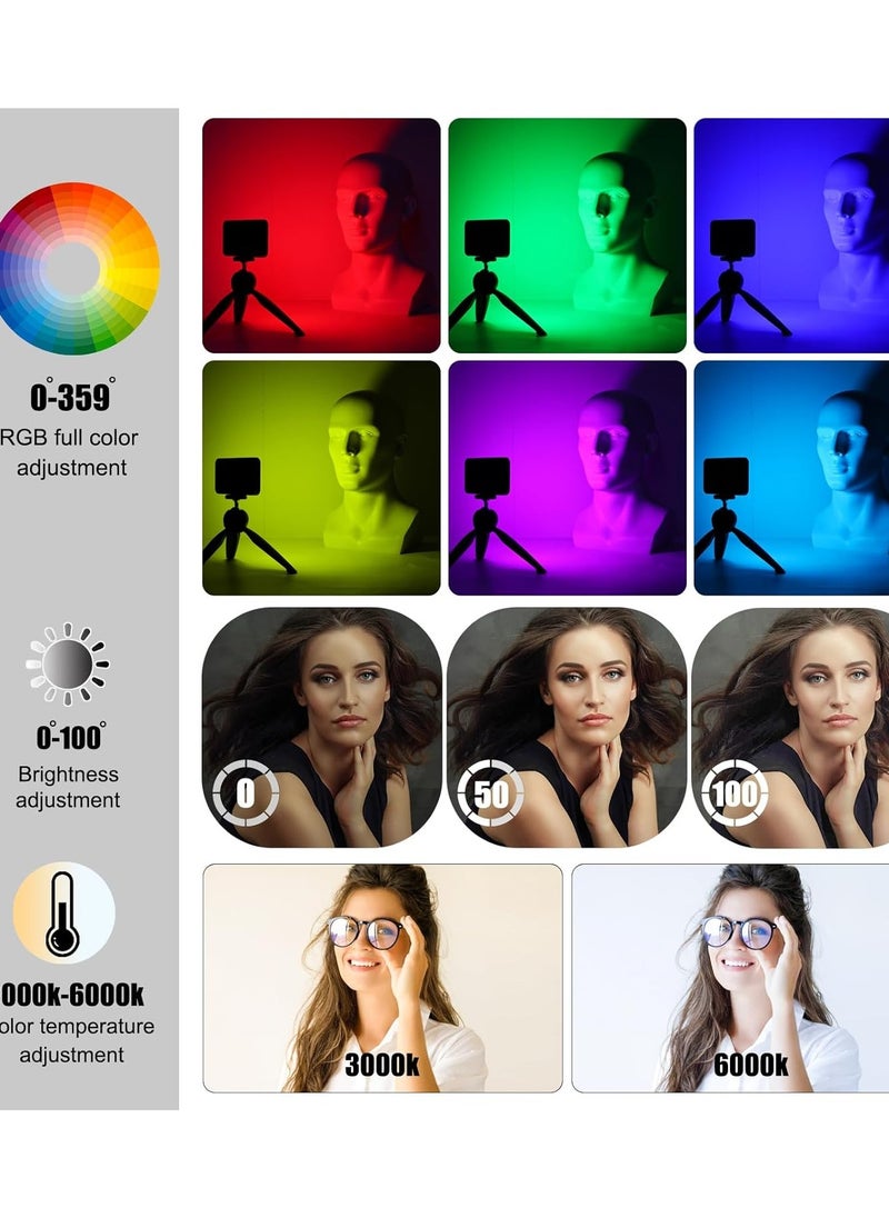 RGB LED Video Light Live Streaming Video Portable Camera Lights with 0-360 Full Color CRI 95+ 3000K/6000K 3000mAh Rechargeable LED Lighting for Photography, Vlogging, Video Conference