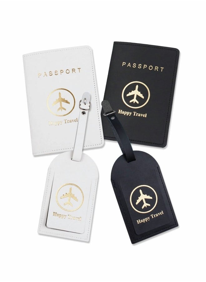 Luggage Tags and Passport Covers, 4 Pcs Passport Holder Passport Case Travel Suitcase Tag Organizer for Storing Business Cards Credit Cards Boarding Passes