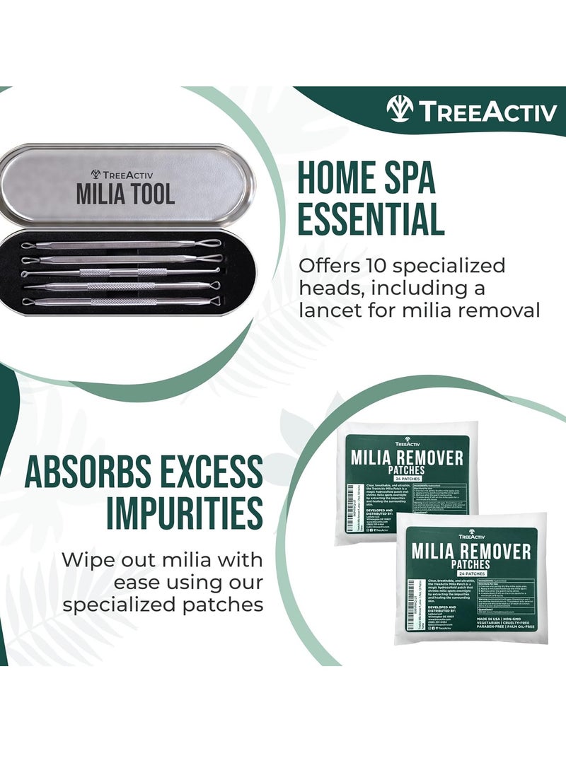 TreeActiv Milia Spot Treatment 3 Items Tool Kit, Pure Eye Milia Remover Treatment, Includes 0.5oz Overnight Milia Remover Cream with Bentonite Clay and Aloe Vera, Milia Extractor Tool Kit Acne Treat