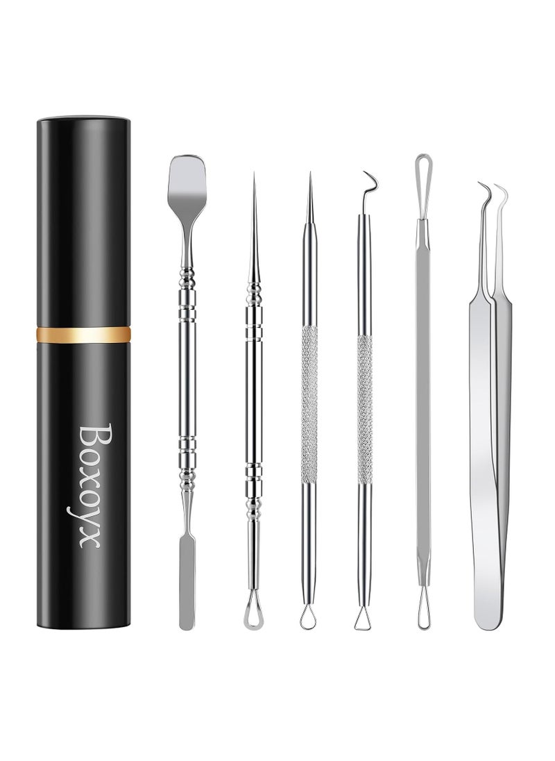 Pimple Popper Tool Kit - Boxoyx 6 Pcs Pore Prep Blackhead Remover Comedone Extractor Kit with Box for Quick and Easy Removal of Pimples, Blackheads, Zit Removing, Forehead,Facial and Nose (Silver)