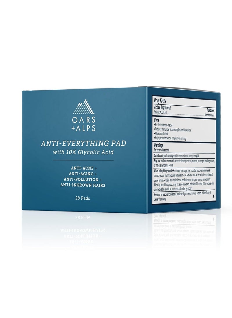 Oars + Alps Anti Everything Pads and Blackhead Remover, Dermatologist Tested Facial Cleanser with Glycolic and Salicylic Acids, Biodegradable, 28 Count