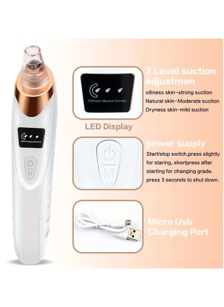 Vacuum Blackhead Remover - Electric Facial Pore Cleaner, Rechargeable Whitehead and Blackhead Remover - Blackhead Removal Tool - 3 Suction Levels, 5 for Women and Men