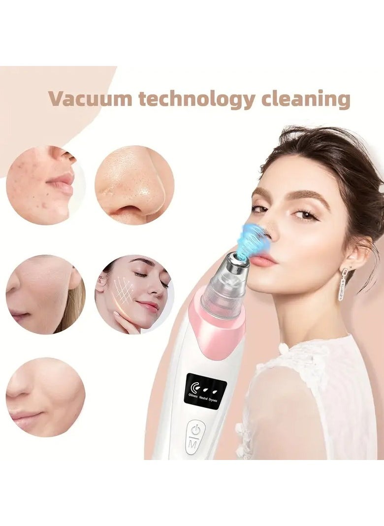 Vacuum Blackhead Remover - Electric Facial Pore Cleaner, Rechargeable Whitehead and Blackhead Remover - Blackhead Removal Tool - 3 Suction Levels, 5 for Women and Men