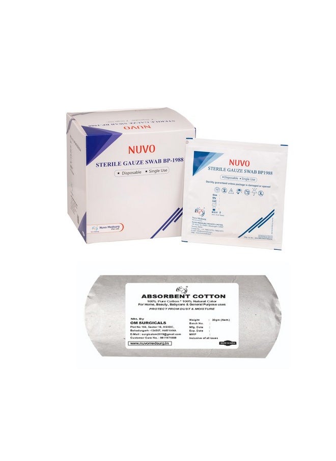 Sterile Gauze Swab 20 X 5 = 100 Pcs (10Cms X10Cms X12Ply) Type - 17 And Absorbent Cotton 30 Gms