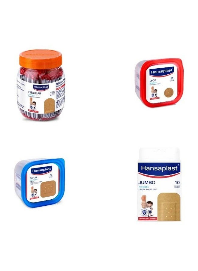 Regular Ventilated 100 Strips Jar- Hansaplast Spot 50Pcs- Hansaplast Patch 50 Pcs With Hansaplast Jumbo Xl 10X2=20Pcscombo