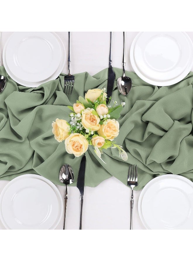 Sage Green Chiffon Like Table Runner with Silver Sparkle Light Green Sheer Table Runner for Wedding Rustic Boho Wedding Party Bridal Shower Decorations Birthday Campsite Green 77*300cm