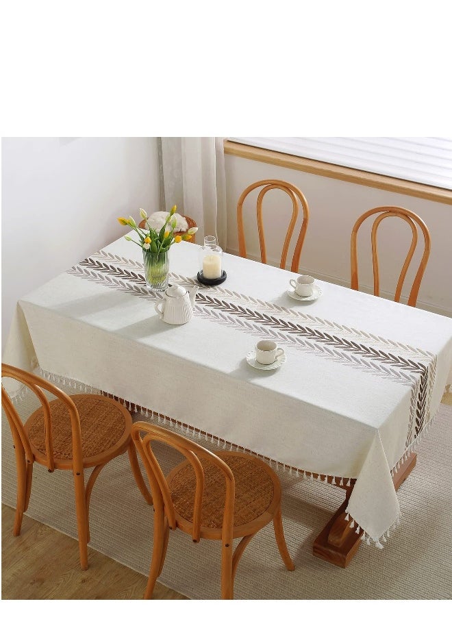 Tablecloths for Rectangle Tables,Cotton Linen Table Cloth Waterproof Tablecloth Wrinkle Free Farmhouse Dining Table Cover,Soft Fabric Table Cloths with Tassels,Brown,55