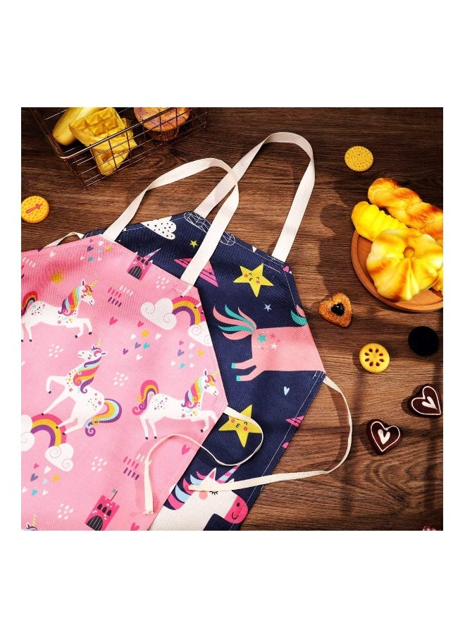 2 Pcs Kids Aprons, Chef Apron Baking Aprons Unicorn Pattern Cartoon Style, Boys Girls Apron for Cooking Baking Art Painting Gardening Kitchen