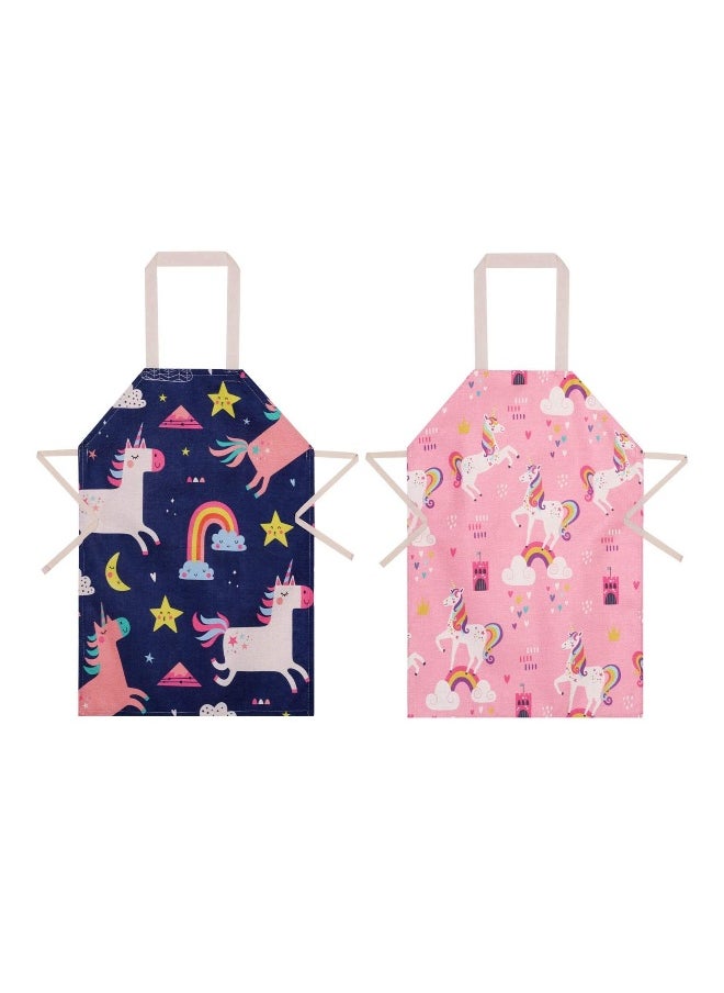 2 Pcs Kids Aprons, Chef Apron Baking Aprons Unicorn Pattern Cartoon Style, Boys Girls Apron for Cooking Baking Art Painting Gardening Kitchen