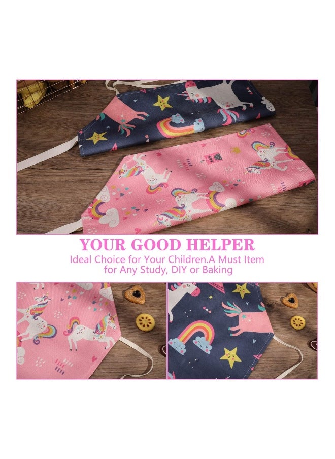 2 Pcs Kids Aprons, Chef Apron Baking Aprons Unicorn Pattern Cartoon Style, Boys Girls Apron for Cooking Baking Art Painting Gardening Kitchen