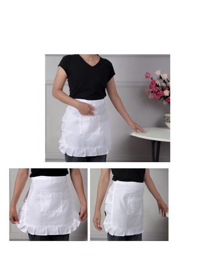 White Waist Apron Half Apron Kitchen Half Waist Apron Ruffle Chef Work Bib Maid Apron Dress Bistro Server Aprons for Waitress Cosplay Costume