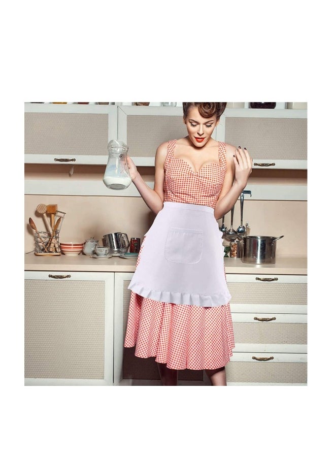 White Waist Apron Half Apron Kitchen Half Waist Apron Ruffle Chef Work Bib Maid Apron Dress Bistro Server Aprons for Waitress Cosplay Costume