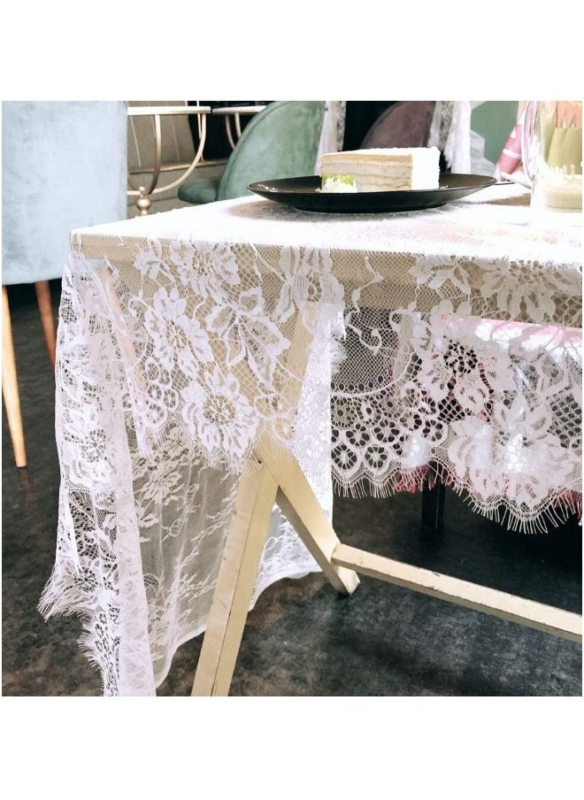 White Lace Table Runner, Vintage Tablecloth Hollow Embroidered Table Runner Crochet Lace Table Cloth for Table Decoration Wedding Reception