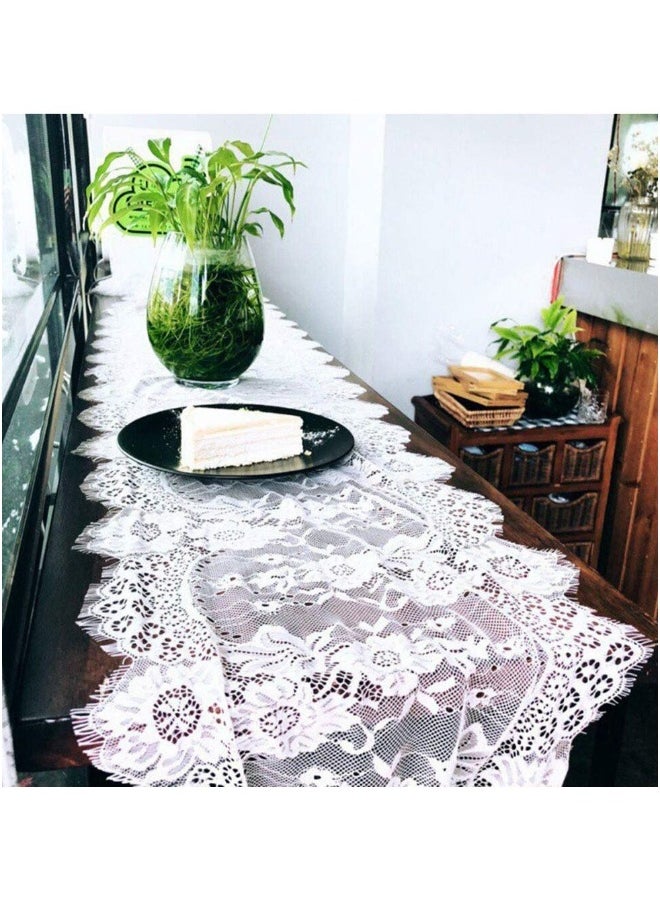 White Lace Table Runner, Vintage Tablecloth Hollow Embroidered Table Runner Crochet Lace Table Cloth for Table Decoration Wedding Reception