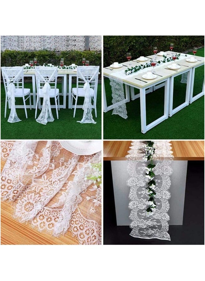 White Lace Table Runner, Vintage Tablecloth Hollow Embroidered Table Runner Crochet Lace Table Cloth for Table Decoration Wedding Reception