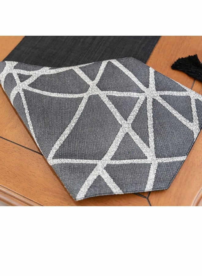 Table Runner, Boho Runners 72 inches Long, Modern AB Side Linen Black and Mineral Gray with Tassels, Holiday Coffee Farmhouse Style for Dining Room